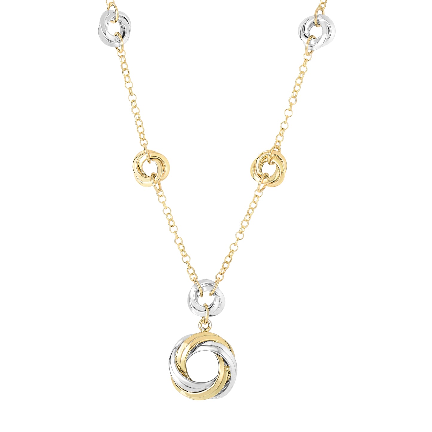 14K Two-tone Gold Polished Love Knot Necklace
