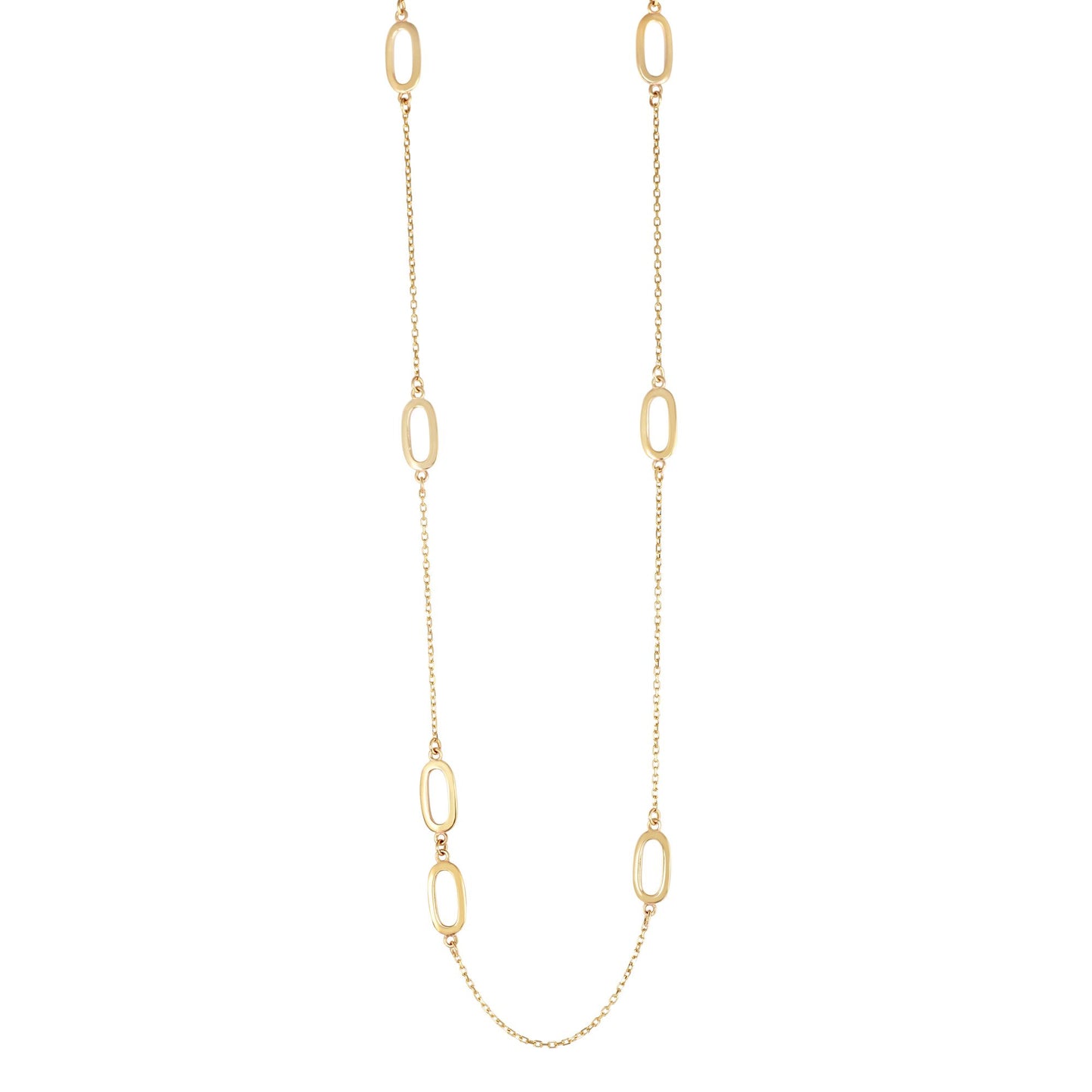 14K Gold Polished Open Oval Long Necklace