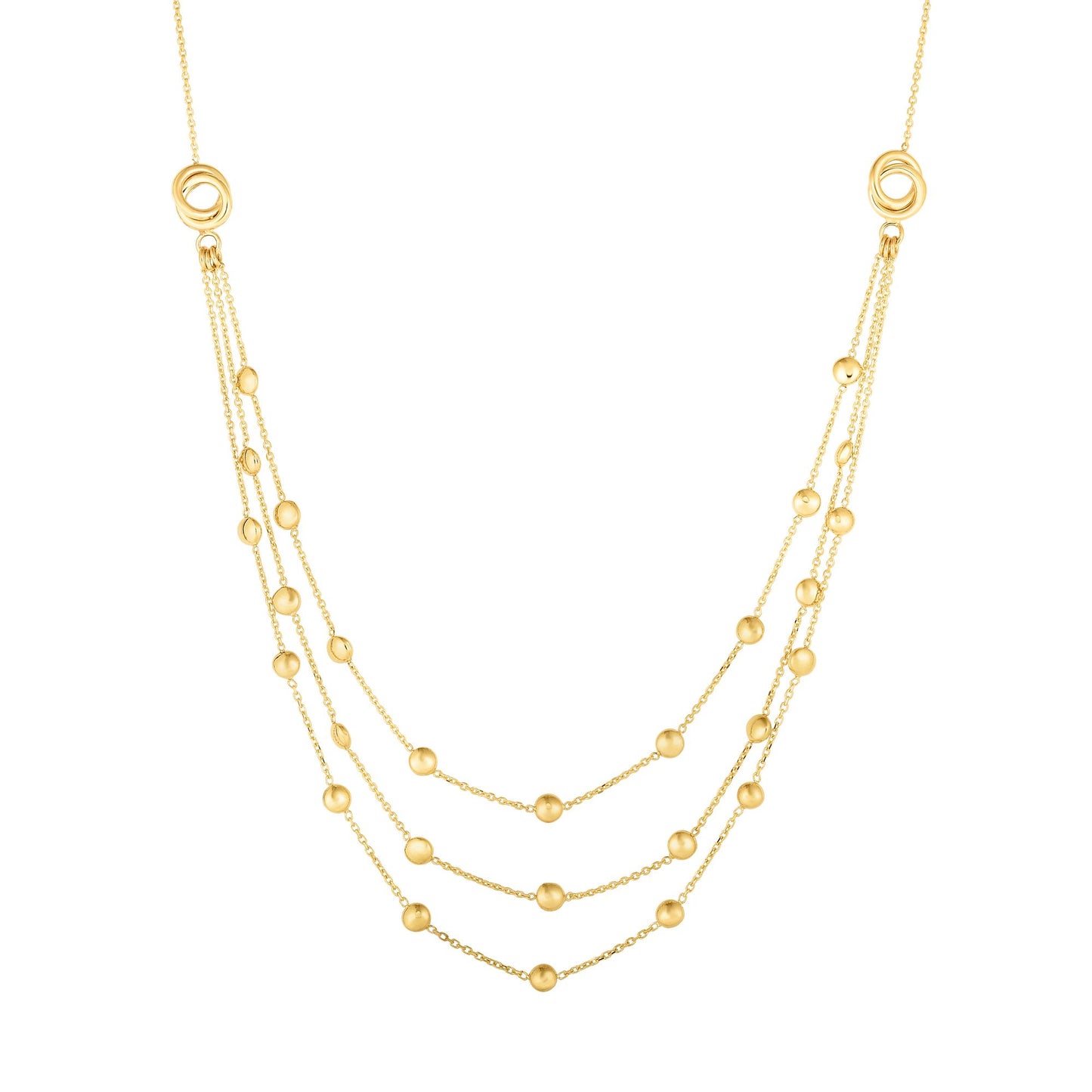 14K Gold Polished Multi-Strand Bead and Love Knot Necklace