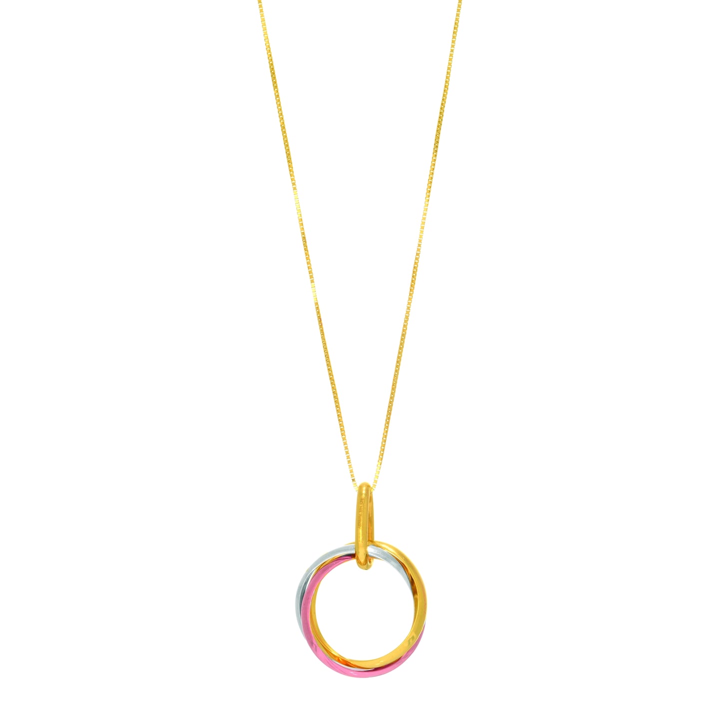 14K Tri-color Gold Interlocking Rings Necklace