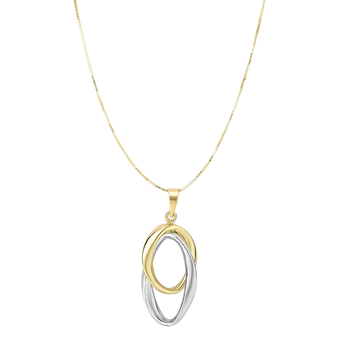 14K Two-tone Gold Polished Interlocking Oval Necklace