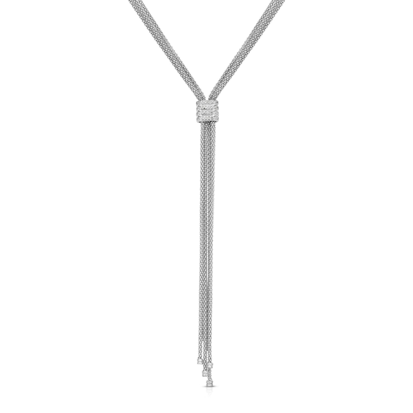 Sterling Silver Popcorn Multi Strand Tassel Necklace With Diamonds