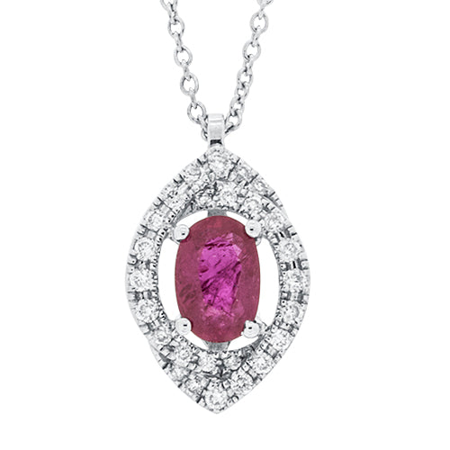 Ruby and Diamond Oval Pendant With Chain