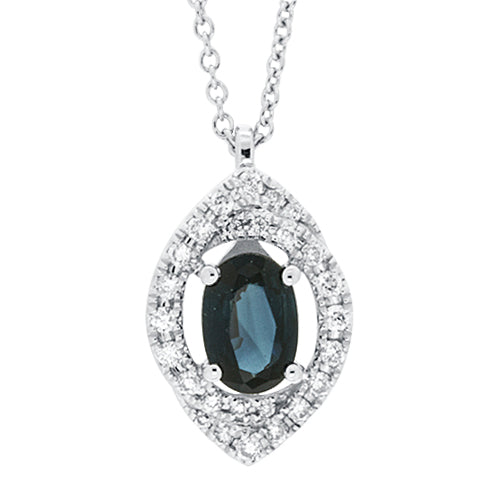 Sapphire and Diamond Oval Pendant With Chain