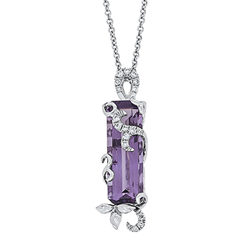 Amethyst and Diamond Pendant With Chain