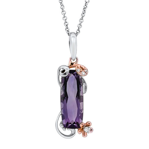 Amethyst and Diamond Pendant With Chain
