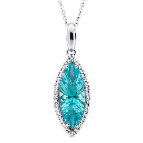 Diamond and Marquis Swiss Blue Topaz Pendant with Chain