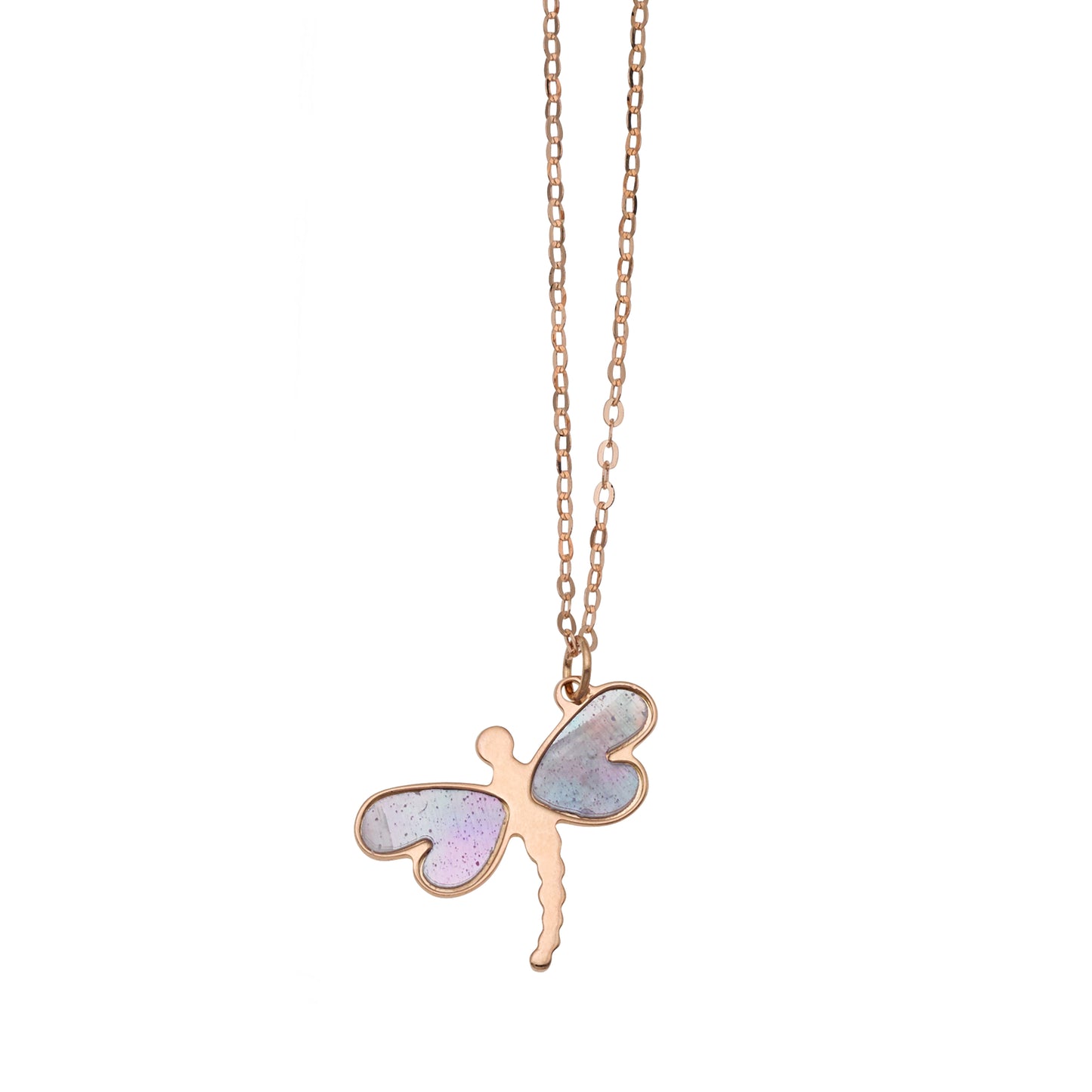 14K Gold Mother of Pearl Dragonfly Necklace