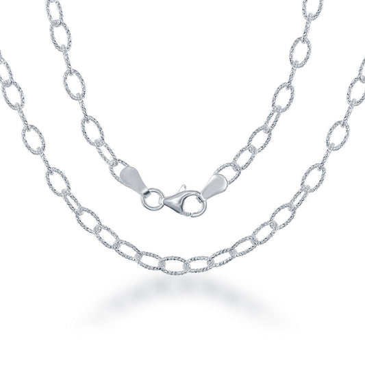 18 Inch Sterling Silver Diamond Cut Oval Rhodium Plated Chain