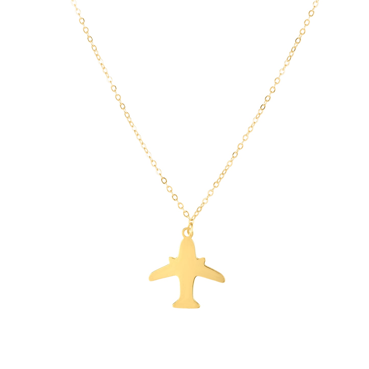 14K Gold Polished Airplane Necklace