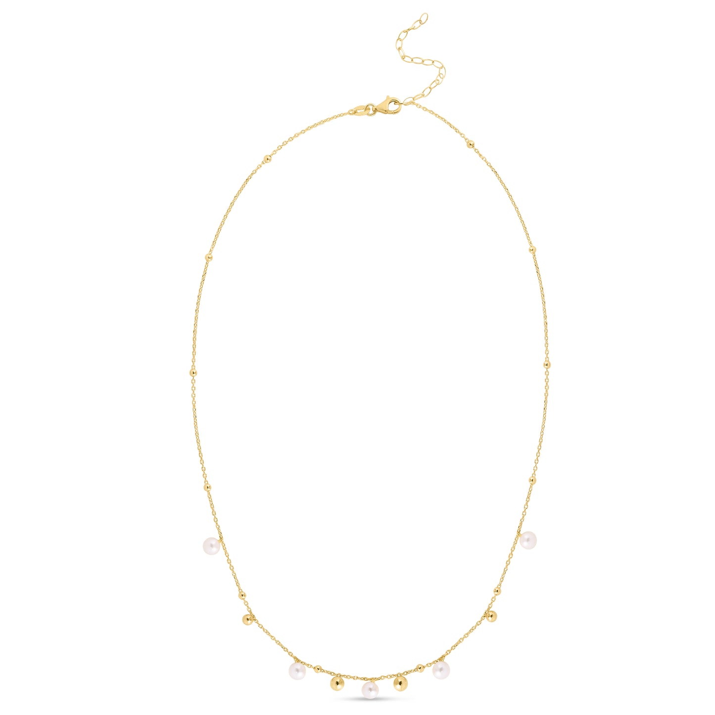 14K Gold Pearl and Scattered Bead Necklace