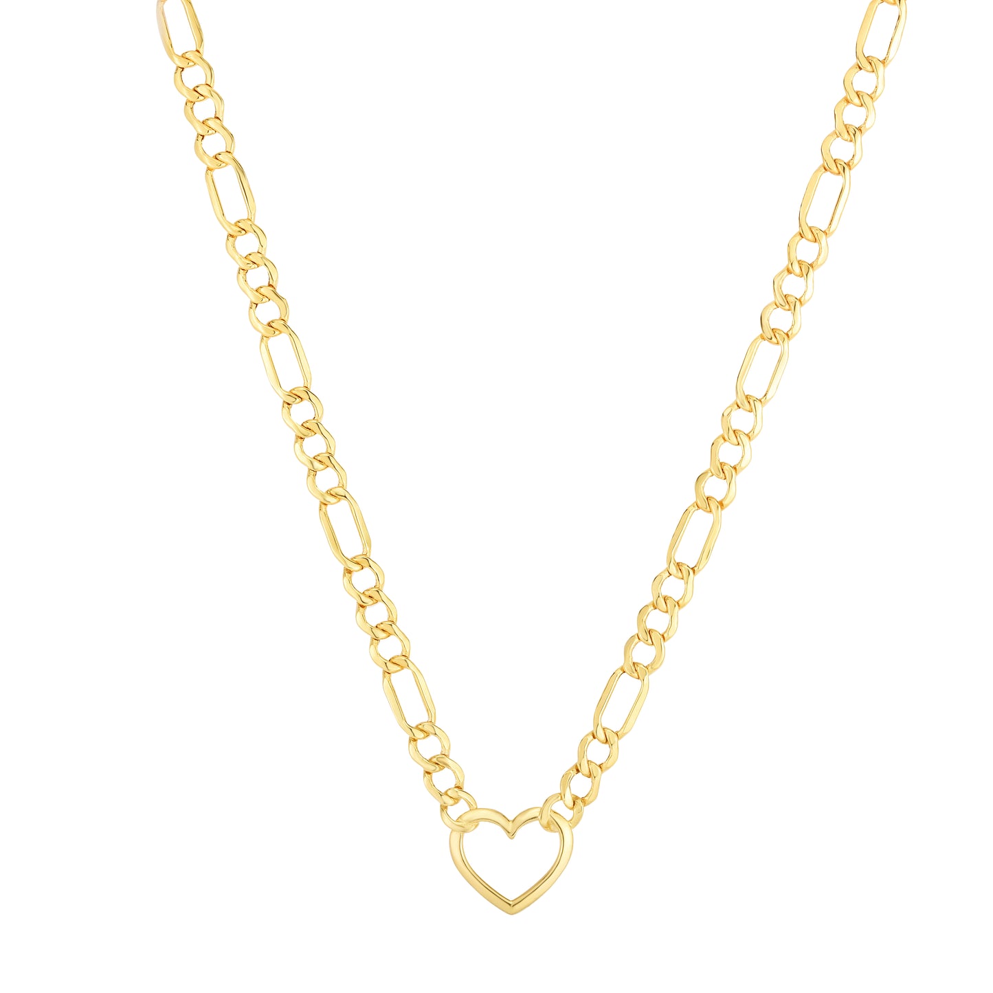 14K Heart Figaro Chain Necklace