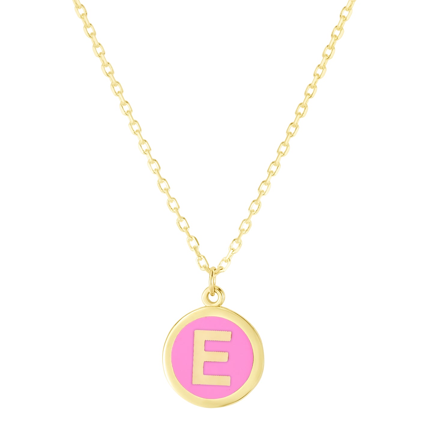14K Pink Enamel E Initial Necklace
