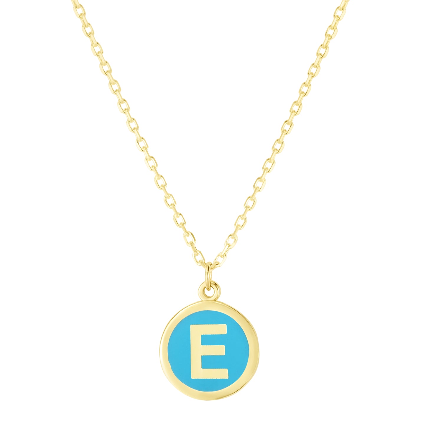14K Turquoise Enamel E Initial Necklace