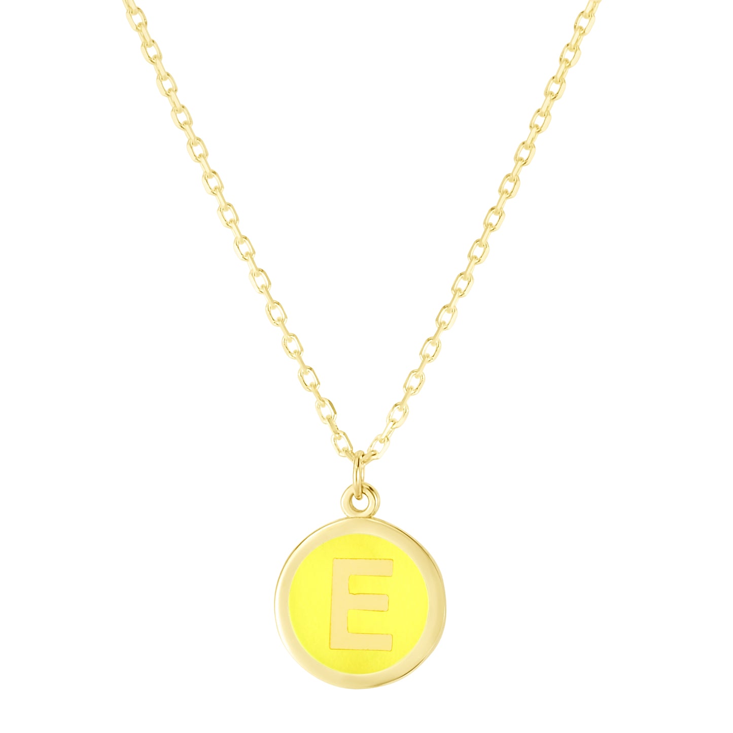 14K Yellow Enamel E Initial Necklace