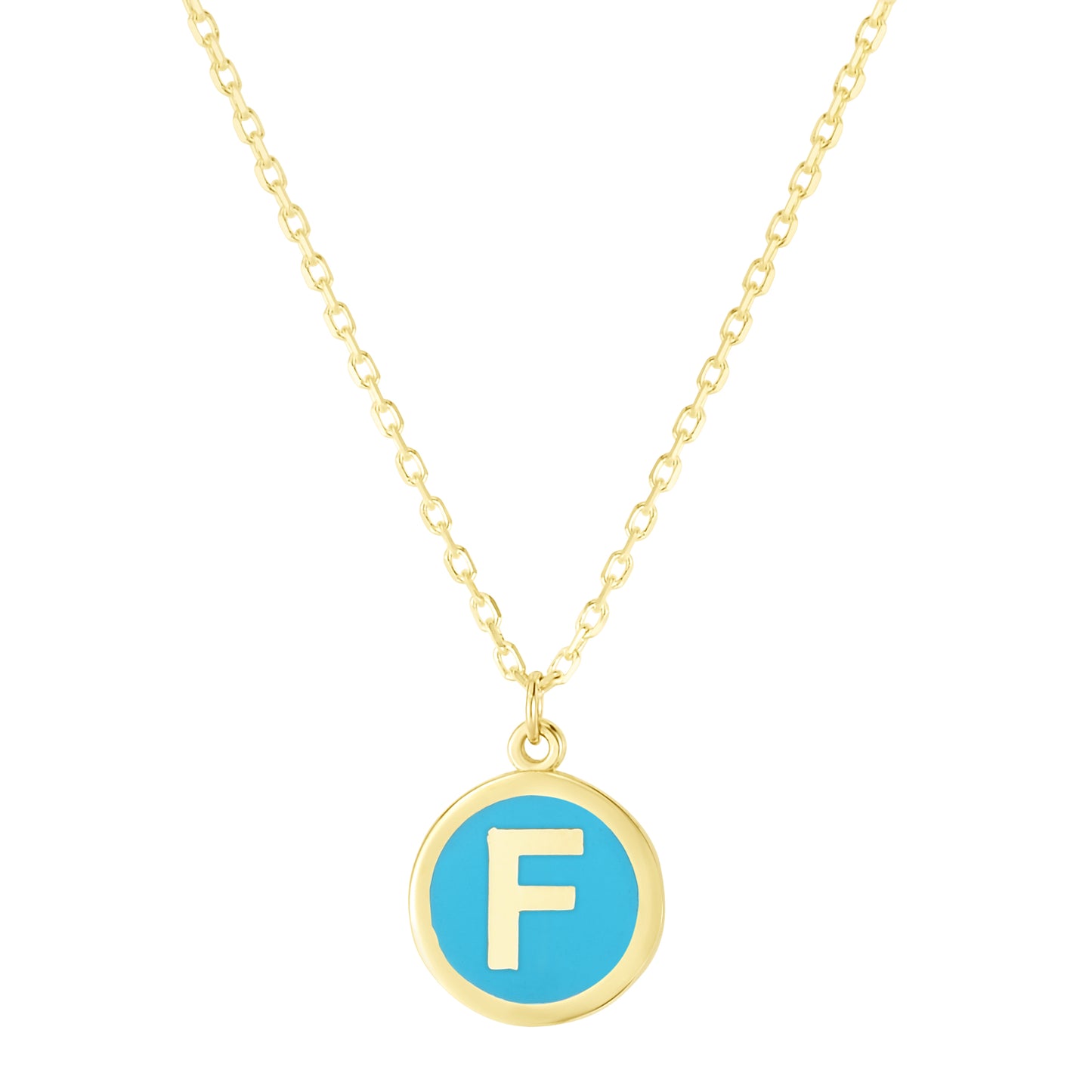 14K Turquoise Enamel F Initial Necklace