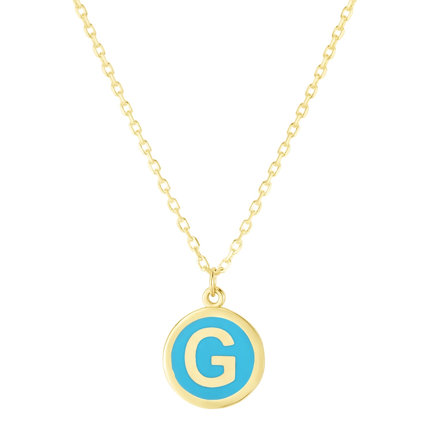14K Turquoise Enamel G Initial Necklace