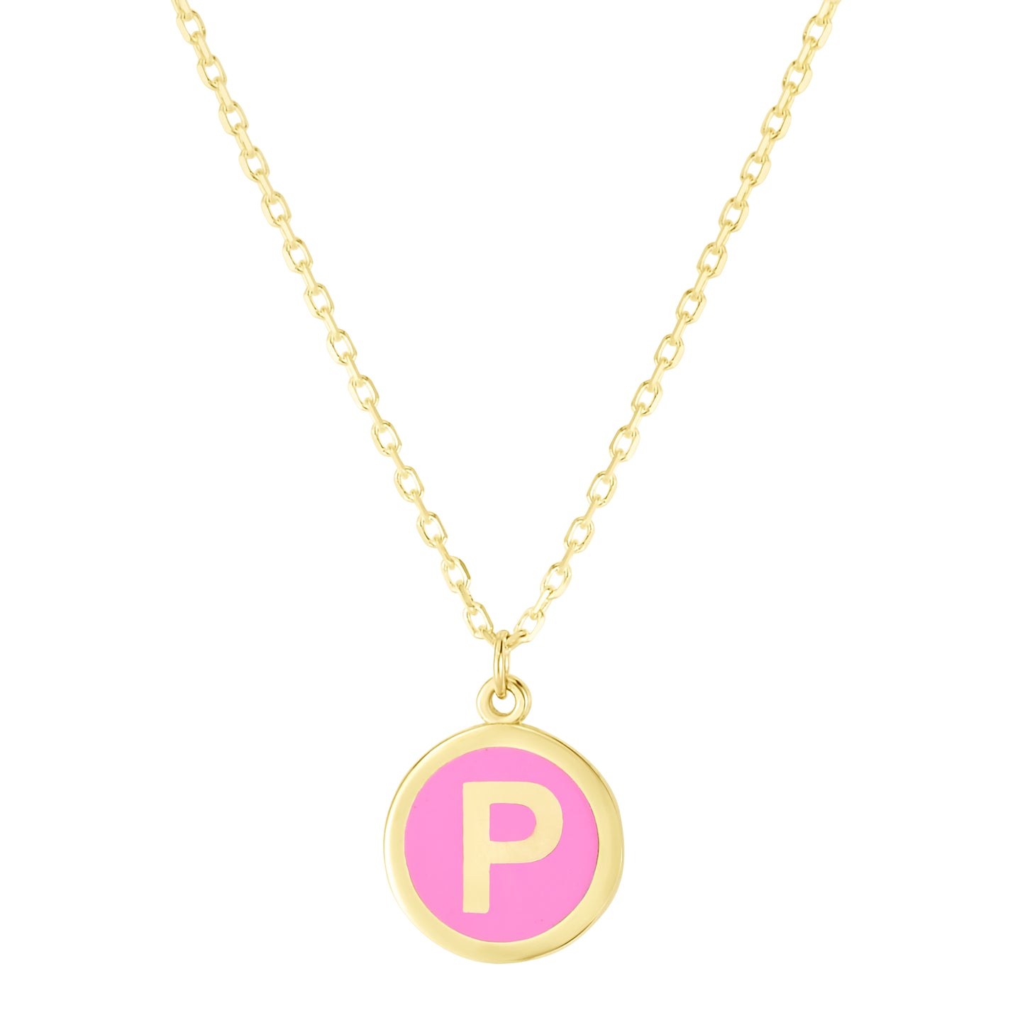 14K Pink Enamel P Initial Necklace