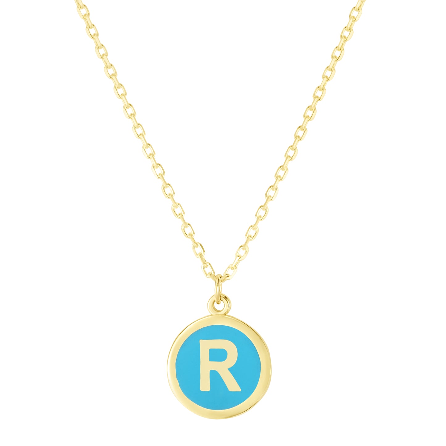 14K Turquoise Enamel R Initial Necklace