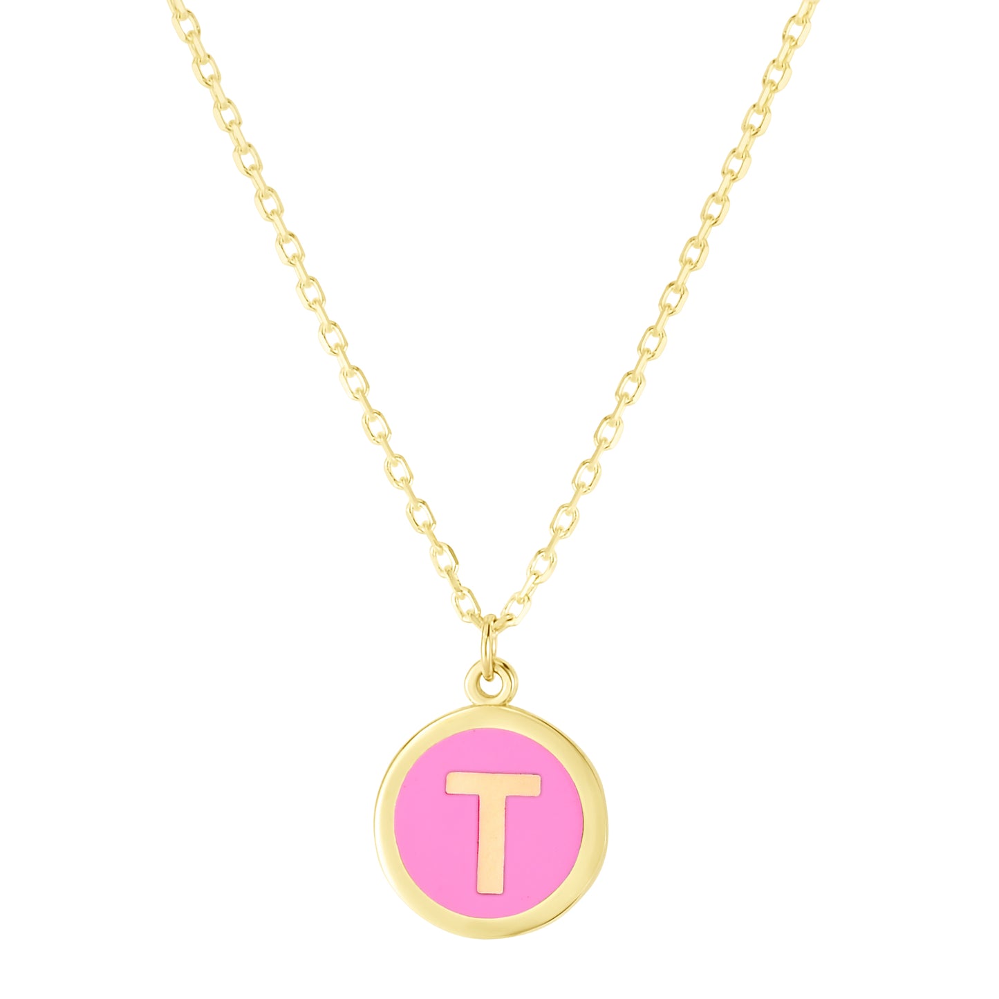 14K Pink Enamel T Initial Necklace