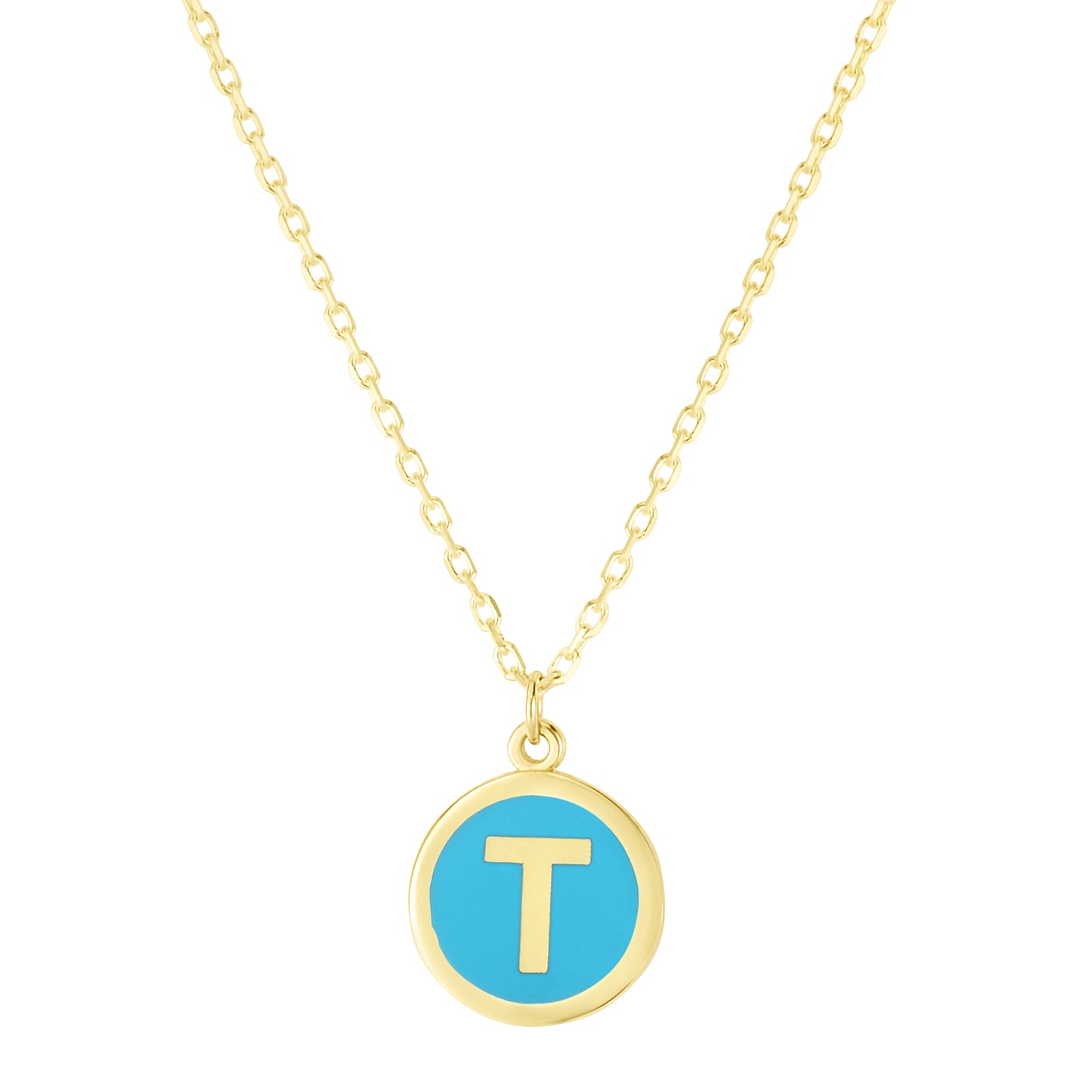 14K Turquoise Enamel T Initial Necklace