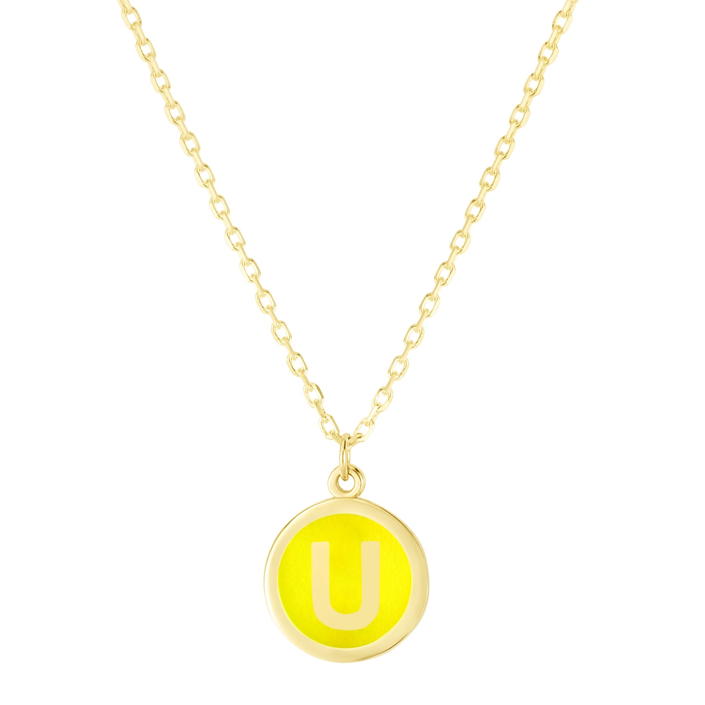 14K Yellow Enamel U Initial Necklace