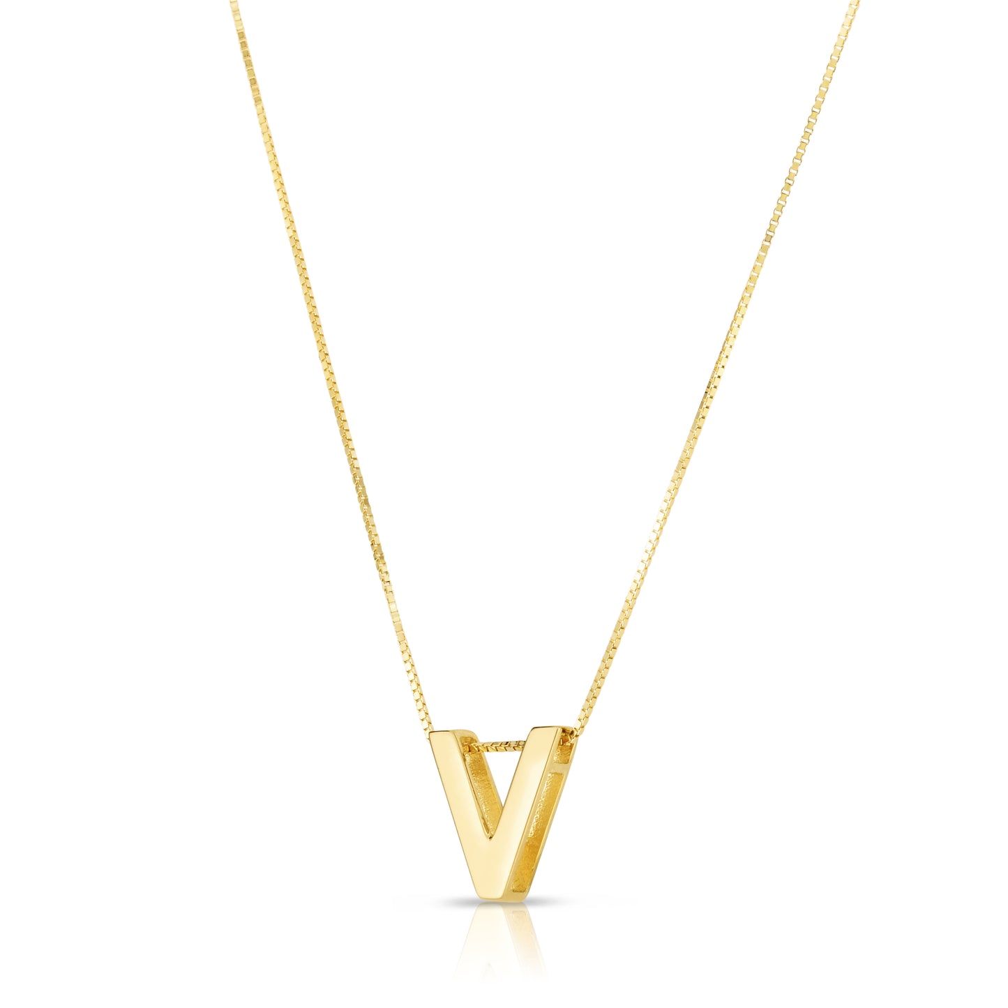 14K Gold Block Letter Initial V Necklace