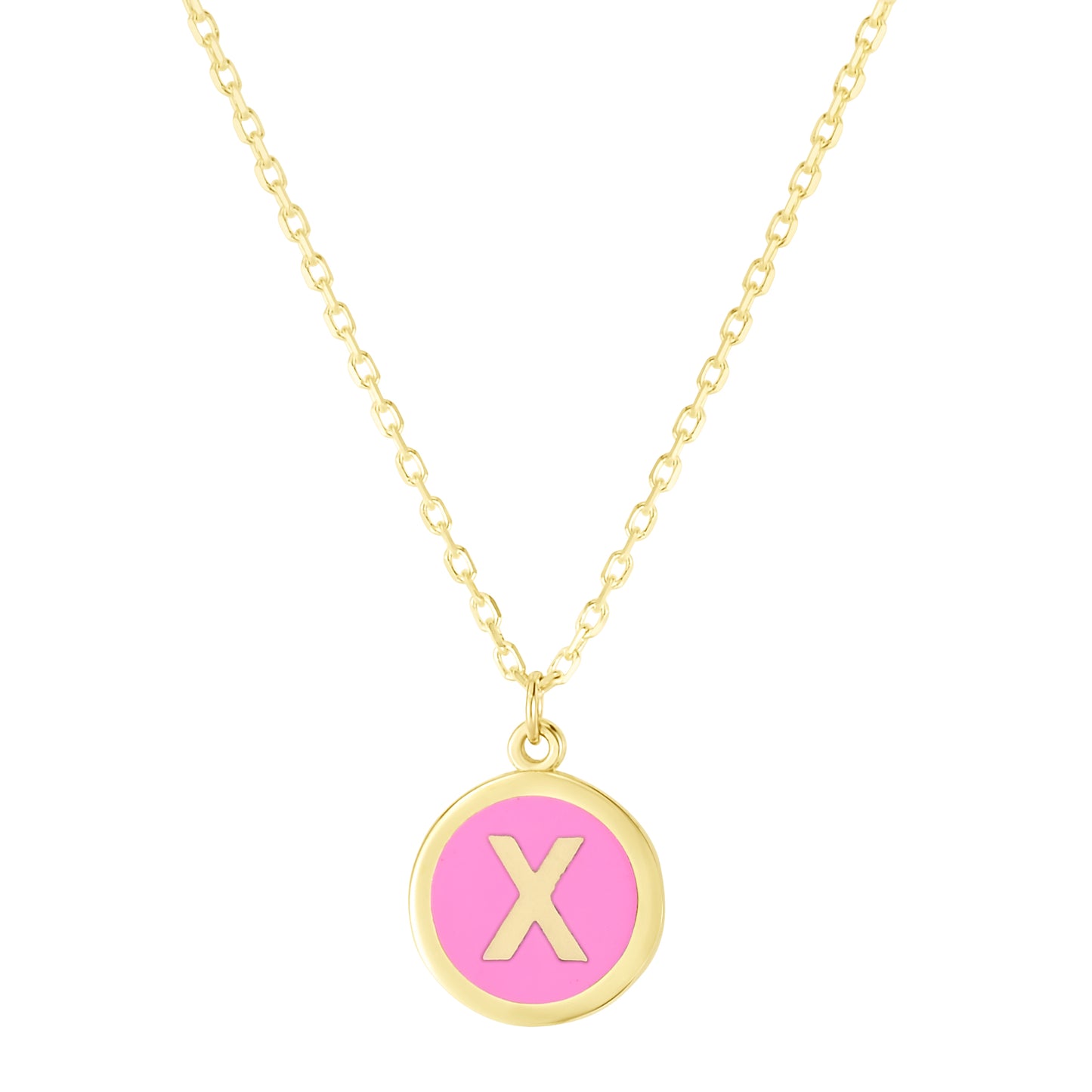 14K Pink Enamel X Initial Necklace