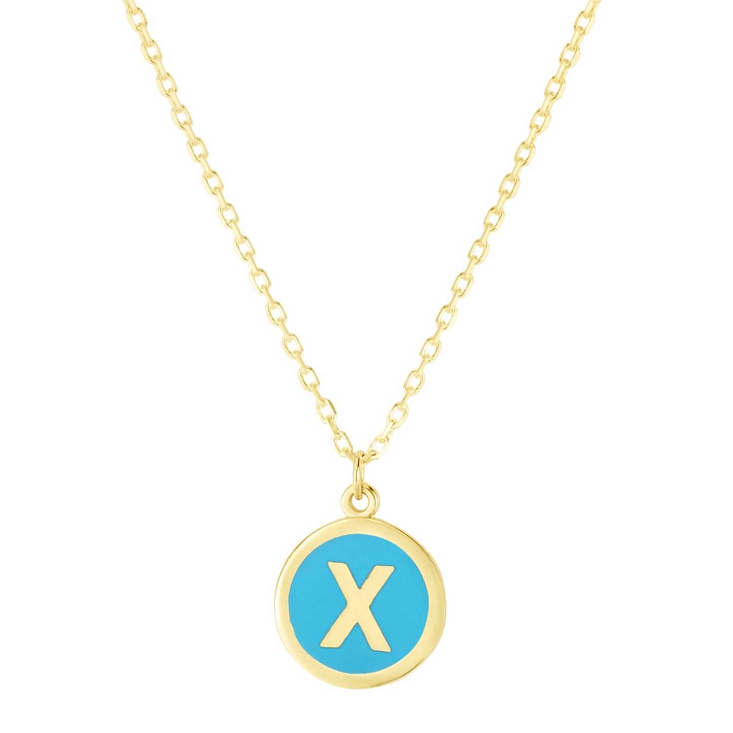 14K Turquoise Enamel X Initial Necklace