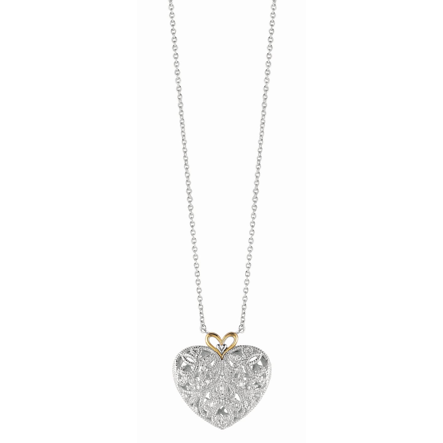 14K & Silver Diamond Heart Necklace