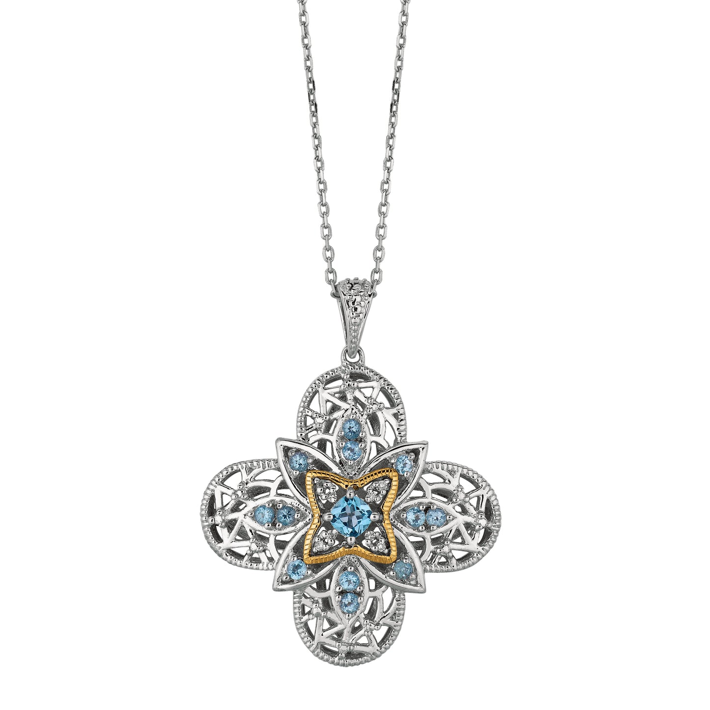 14K & Silver Diamond Clover Necklace