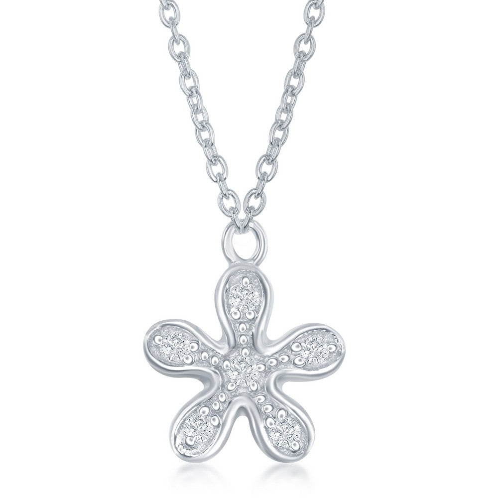 Sterling Silver CZ Flower Necklace & Earrings Set