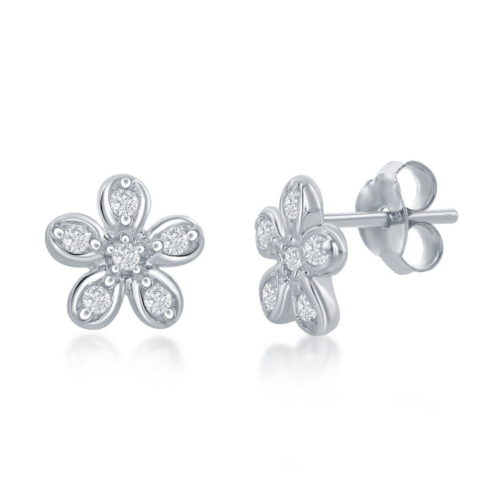 Sterling Silver CZ Flower Necklace & Earrings Set