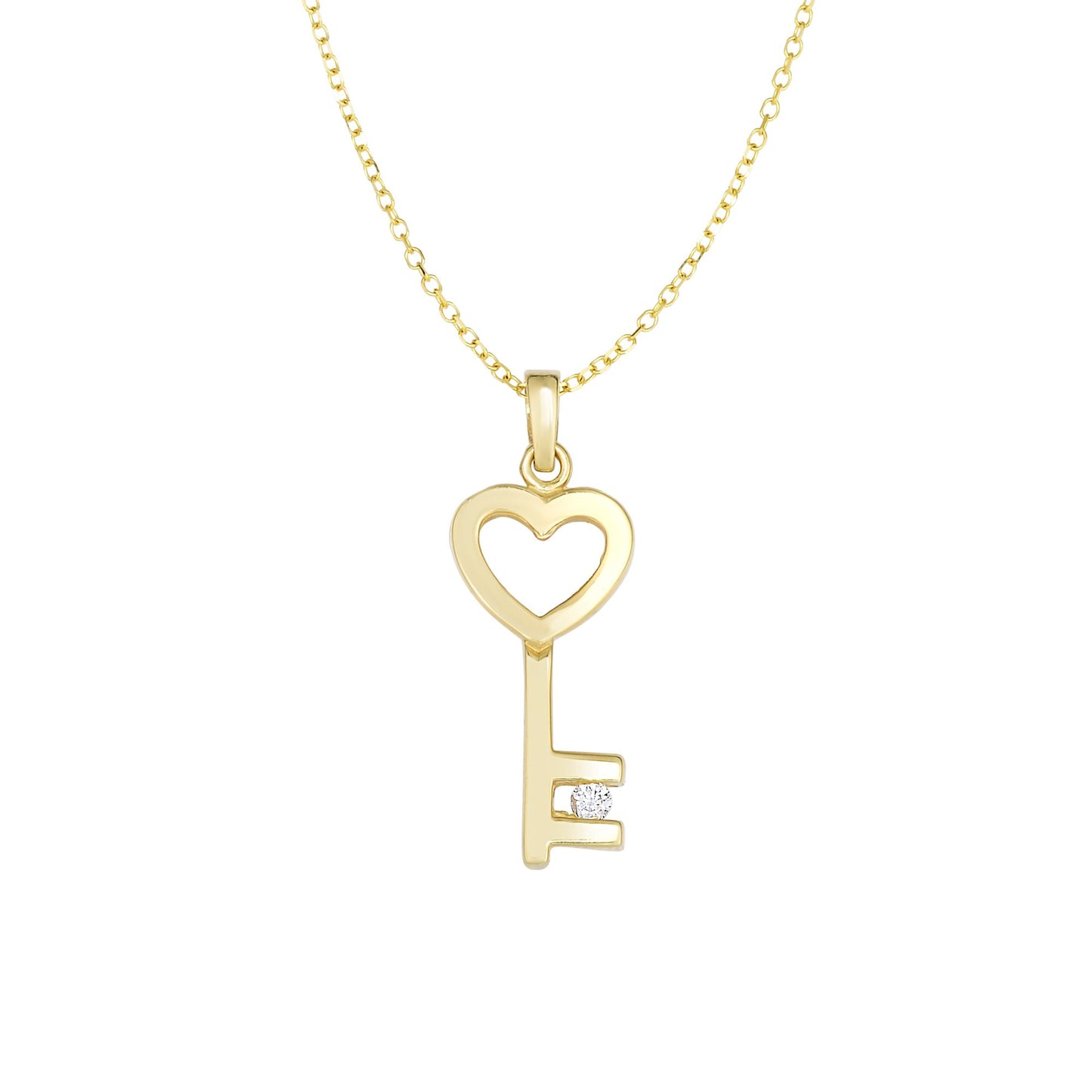 14K Gold .03ct Diamond Key Necklace