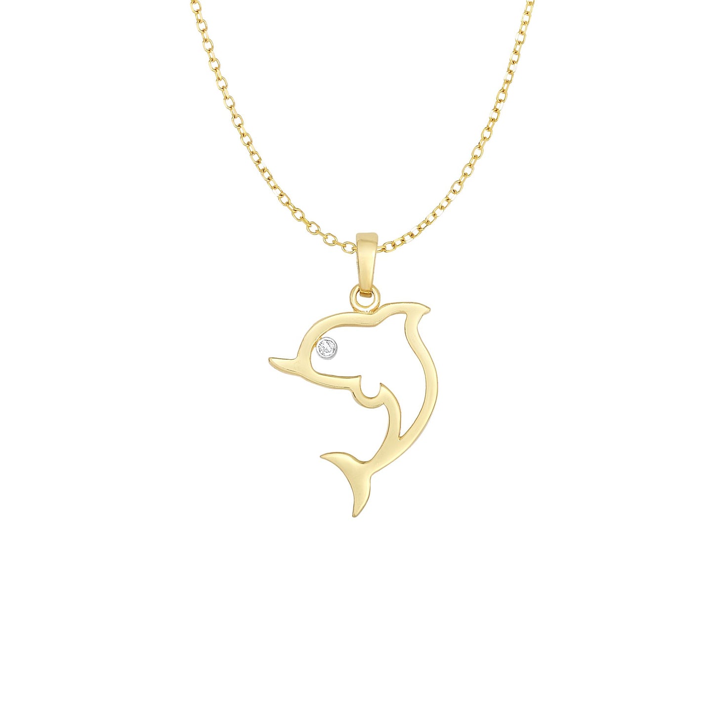 14K Gold .01ct Diamond Dolphin Necklace