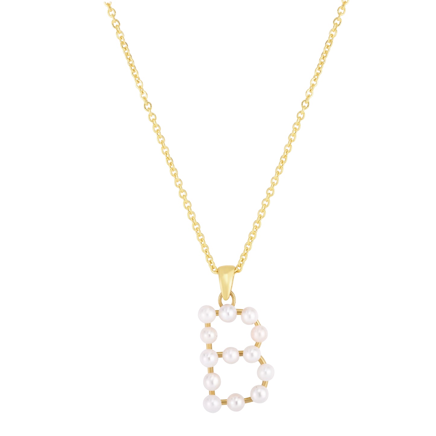 14K Pearl B Initial Necklace