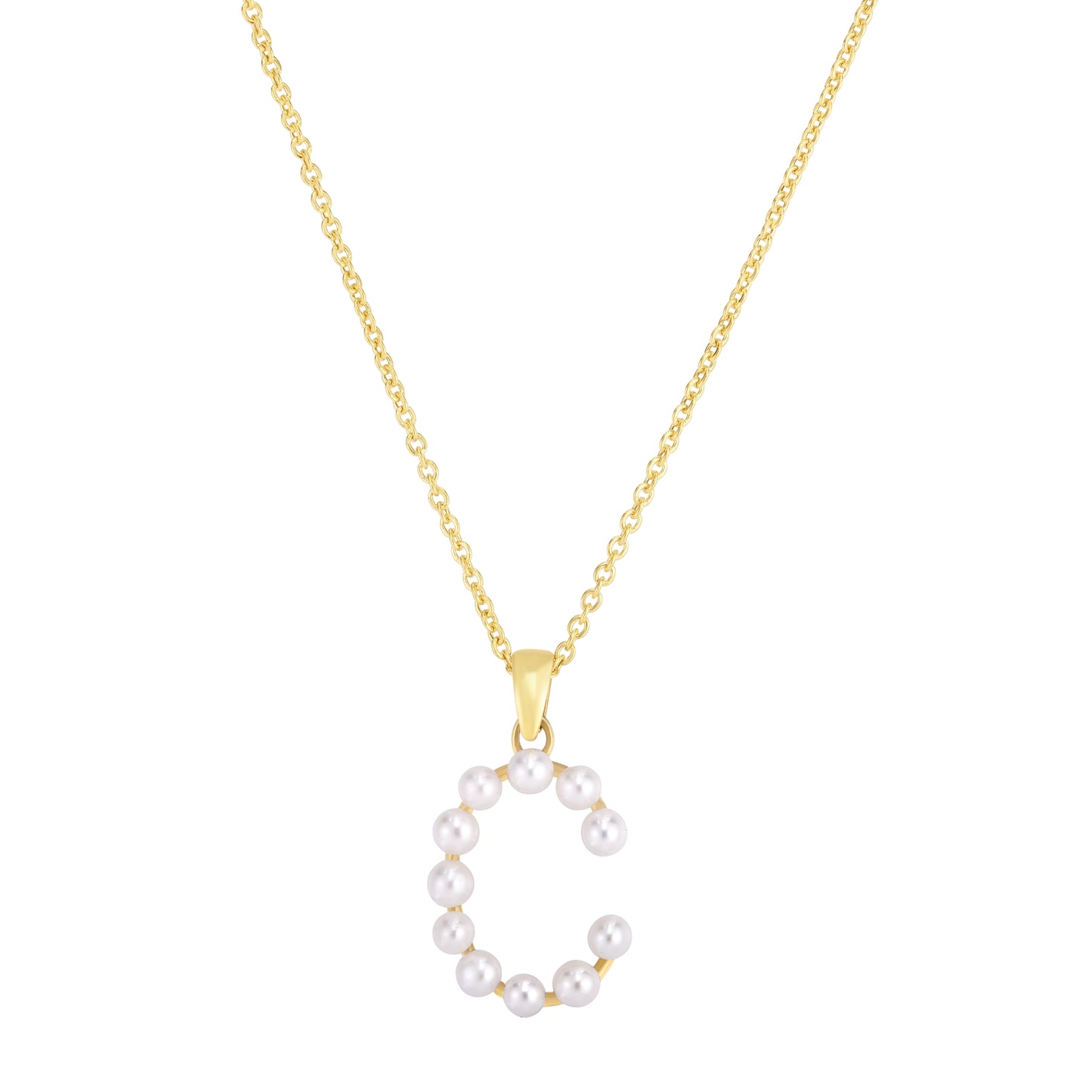 14K Pearl C Initial Necklace