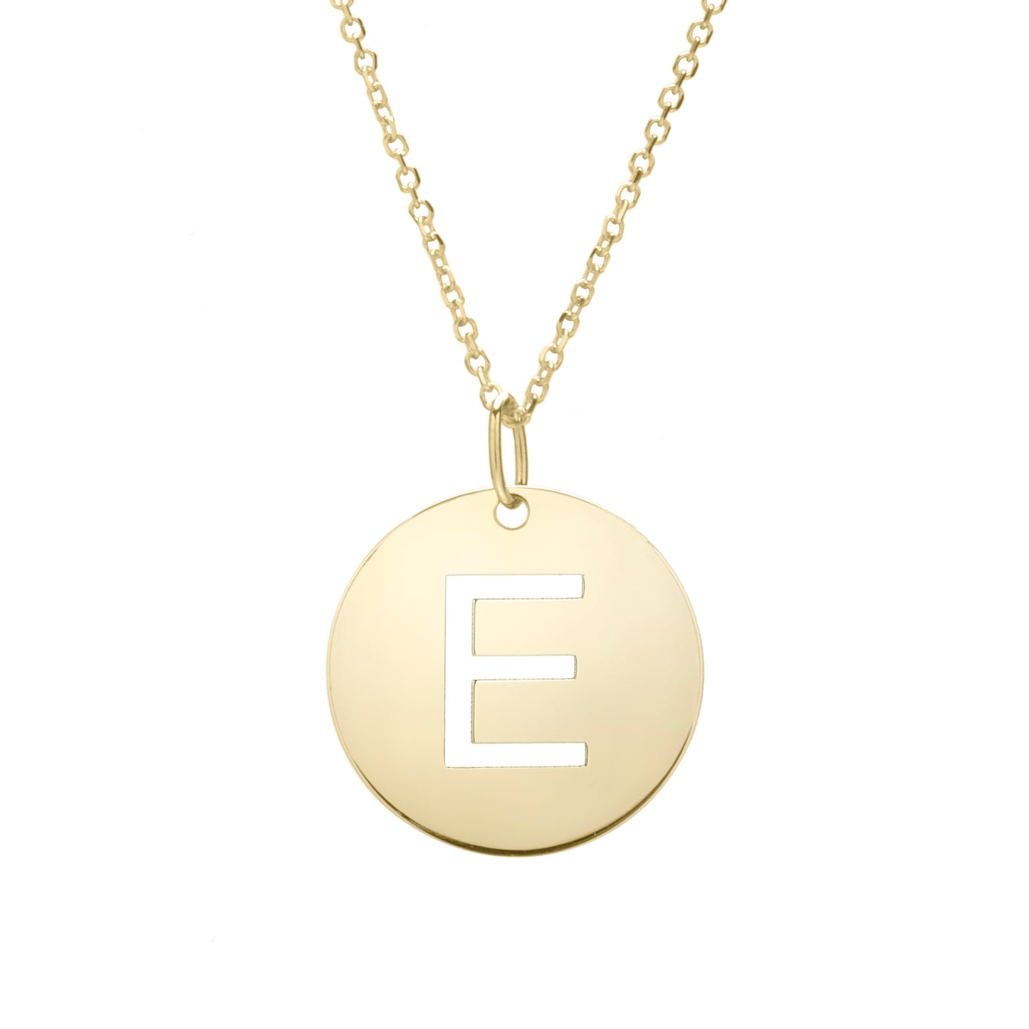 14K Gold Disc Initial E Necklace