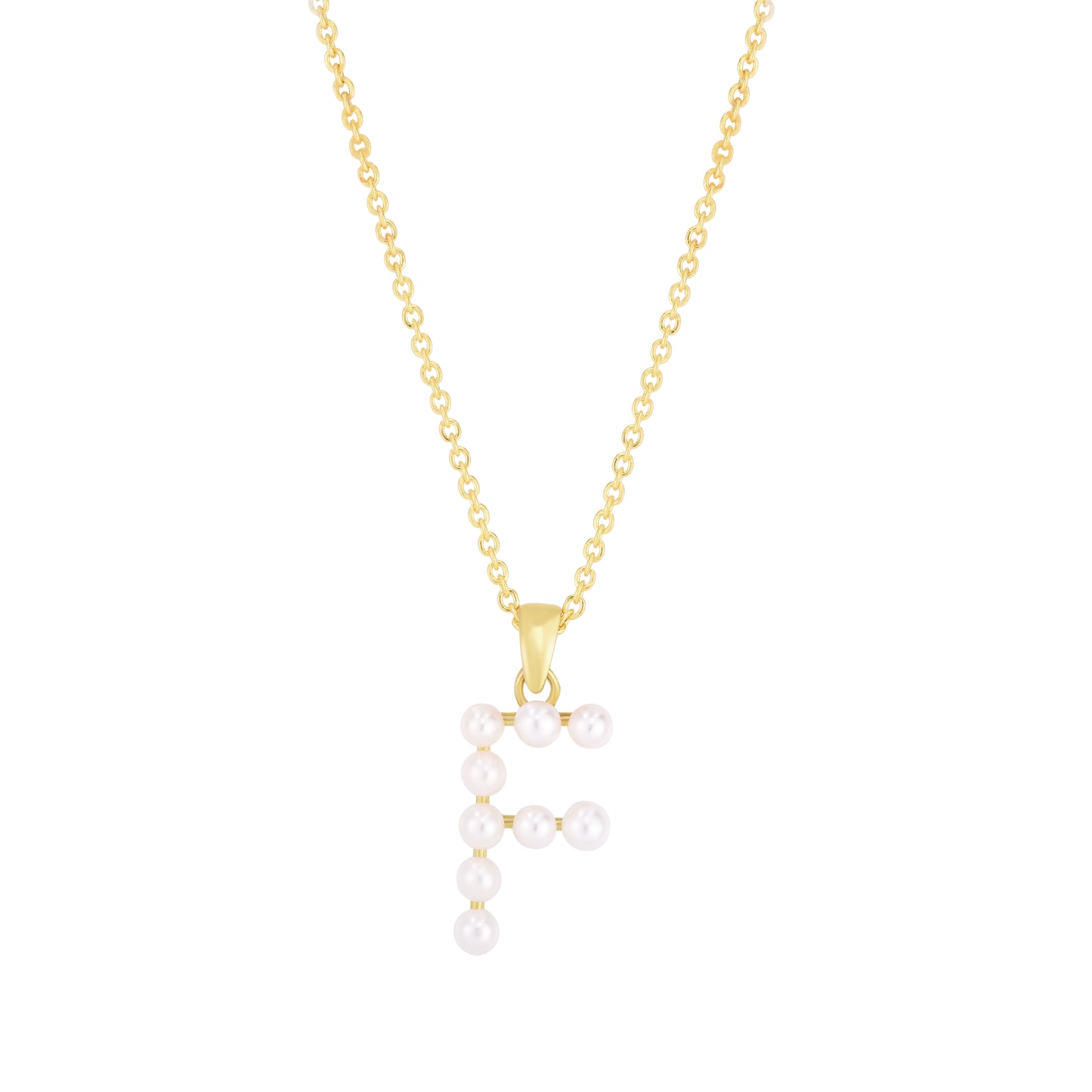 14K Pearl F Initial Necklace