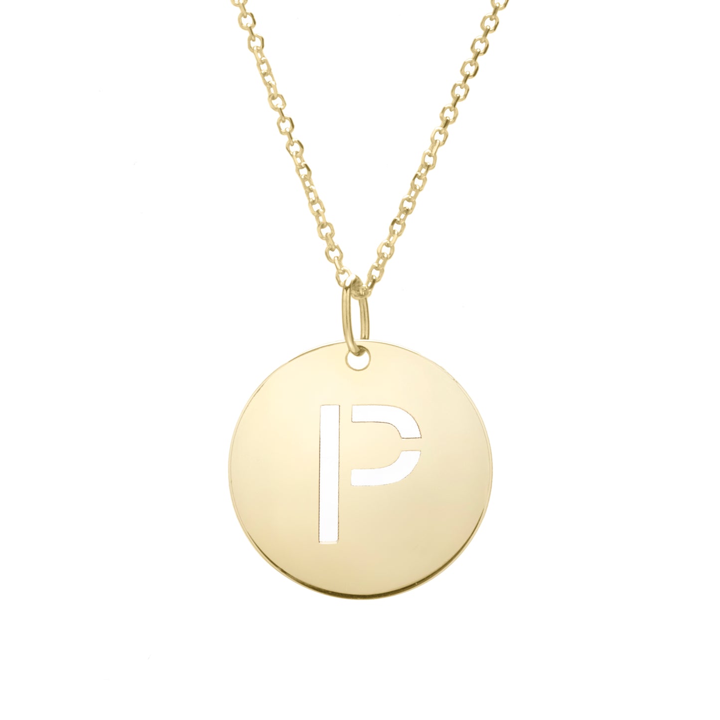 14K Gold Disc Initial P Necklace
