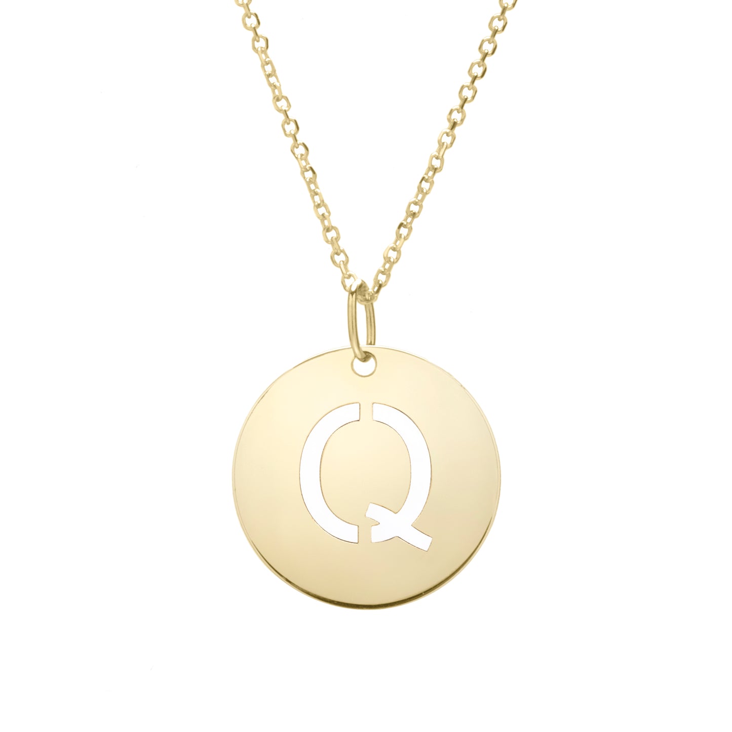 14K Gold Disc Initial Q Necklace