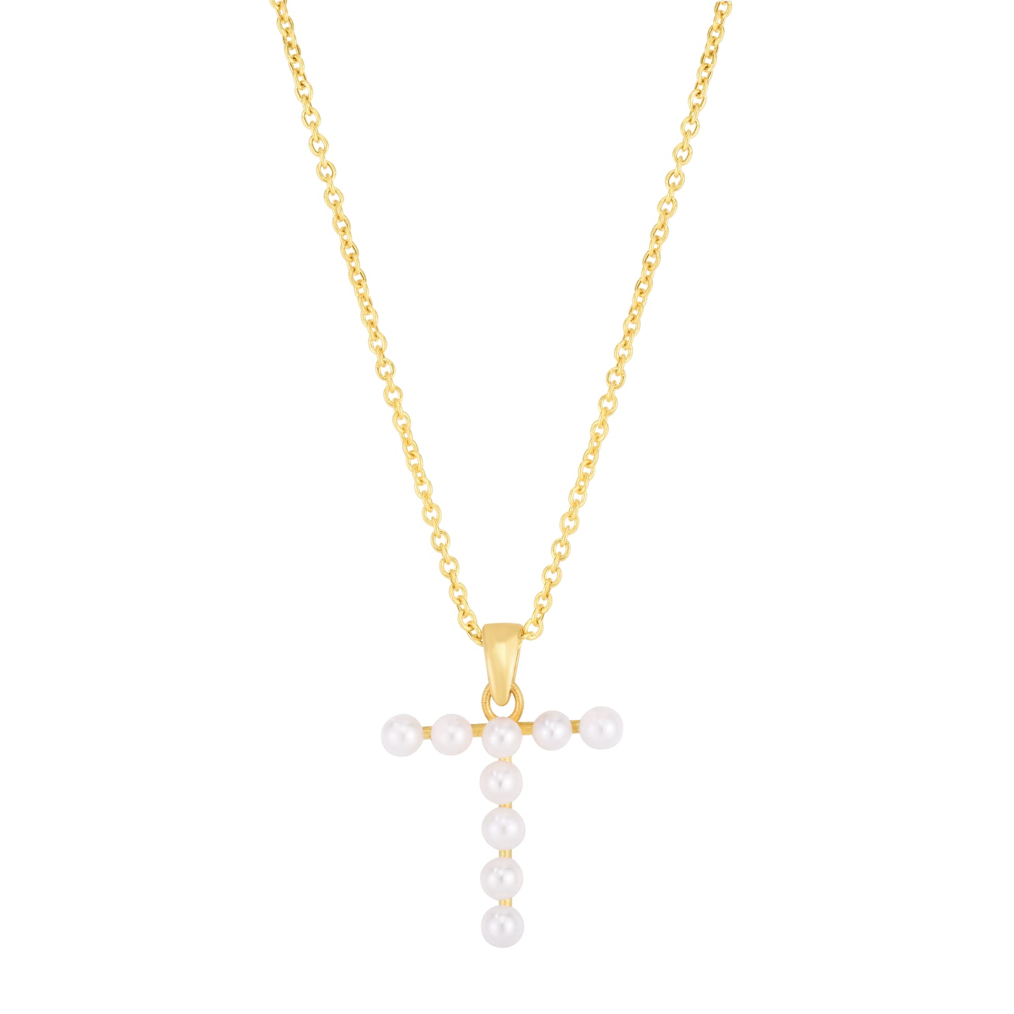 14K Pearl T Initial Necklace