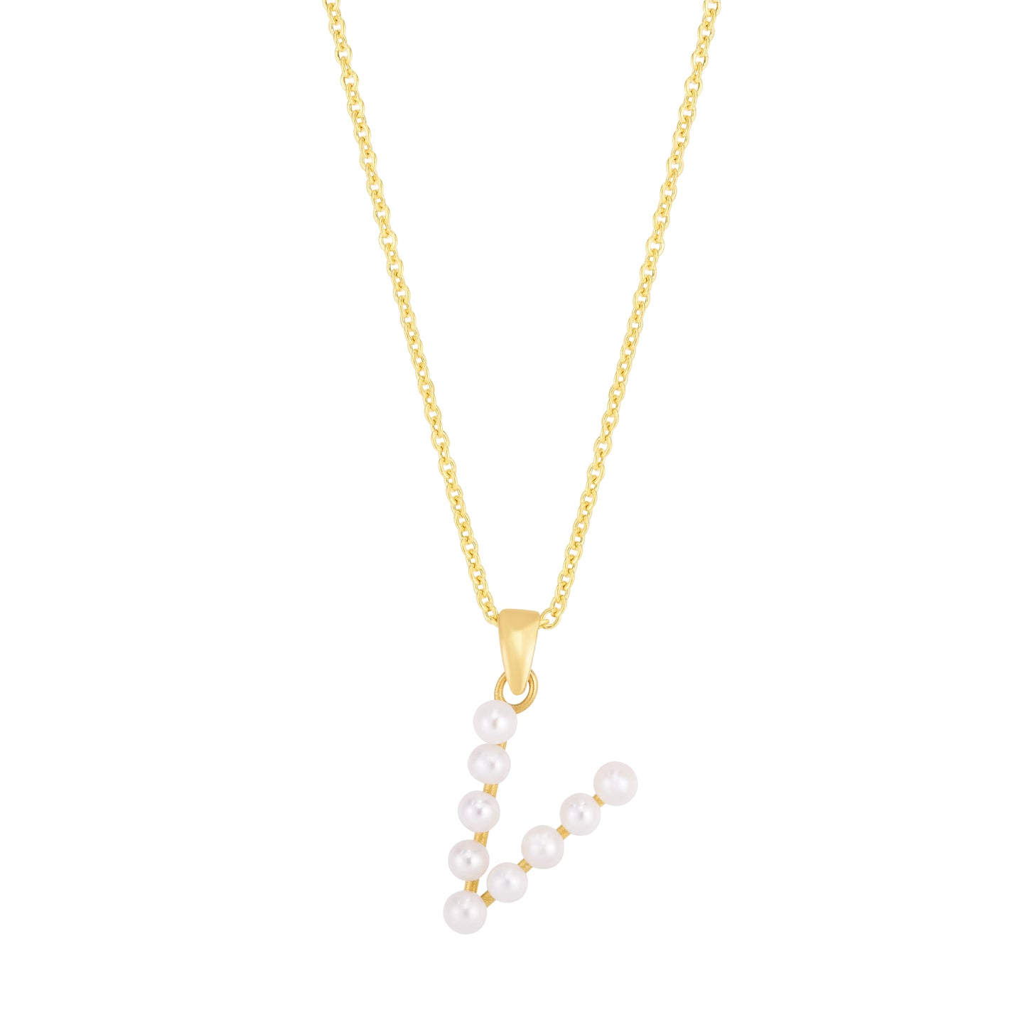 14K Pearl V Initial Necklace