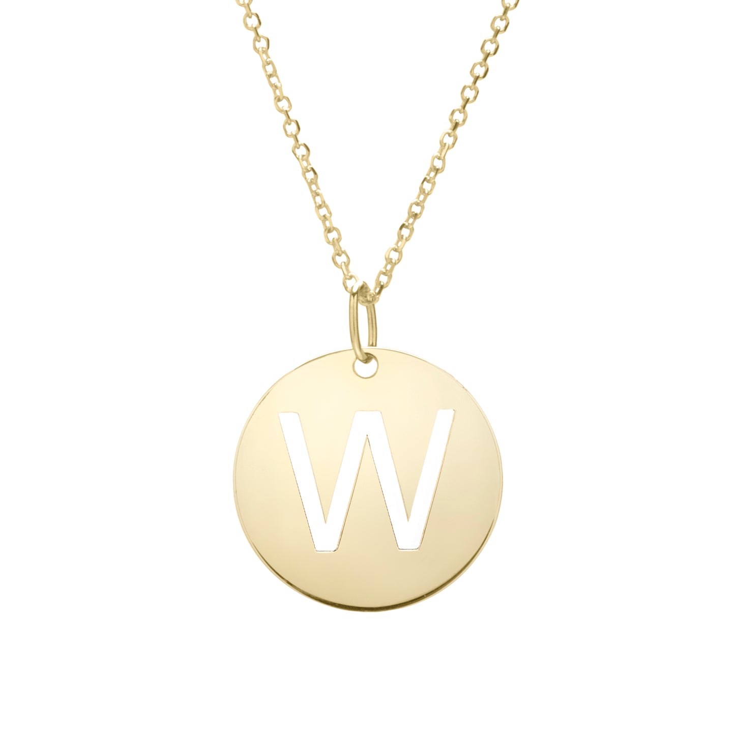 14K Gold Disc Initial W Necklace