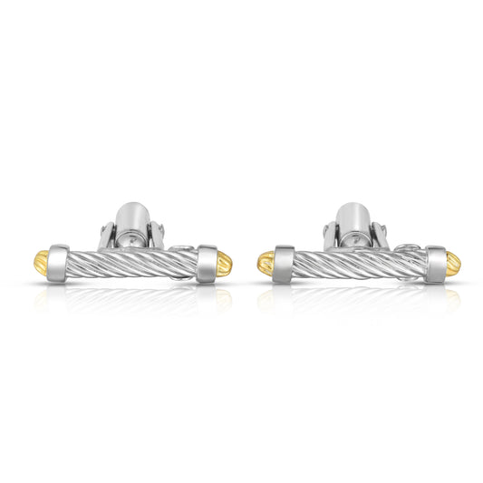 Sterling Silver, 18K Gold Cable Bar Cufflinks