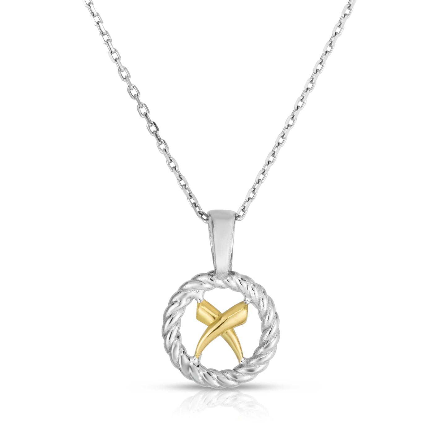 Sterling Silver & 18K Gold Italian Cable 'X' Necklace