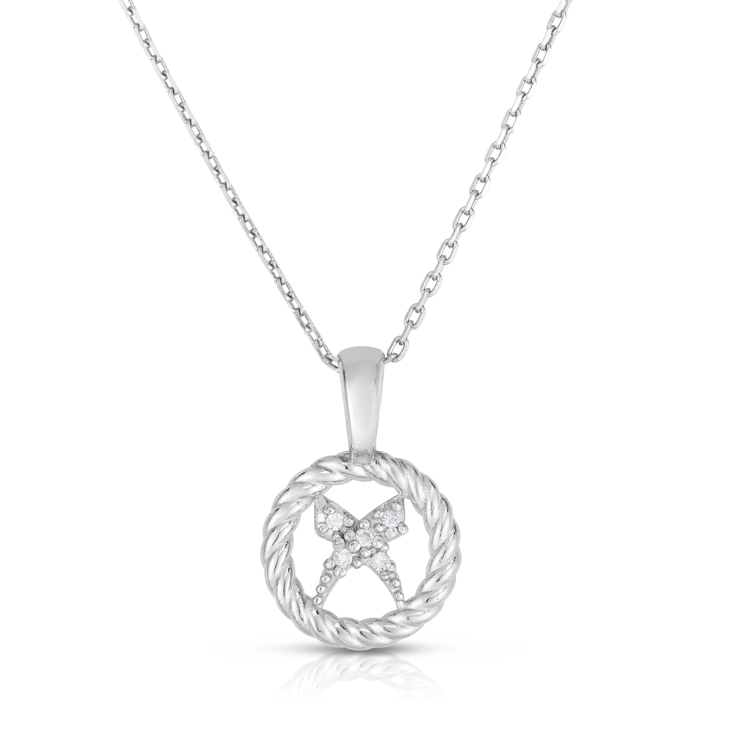 Sterling Silver Italian Cable 'X' Diamond Necklace
