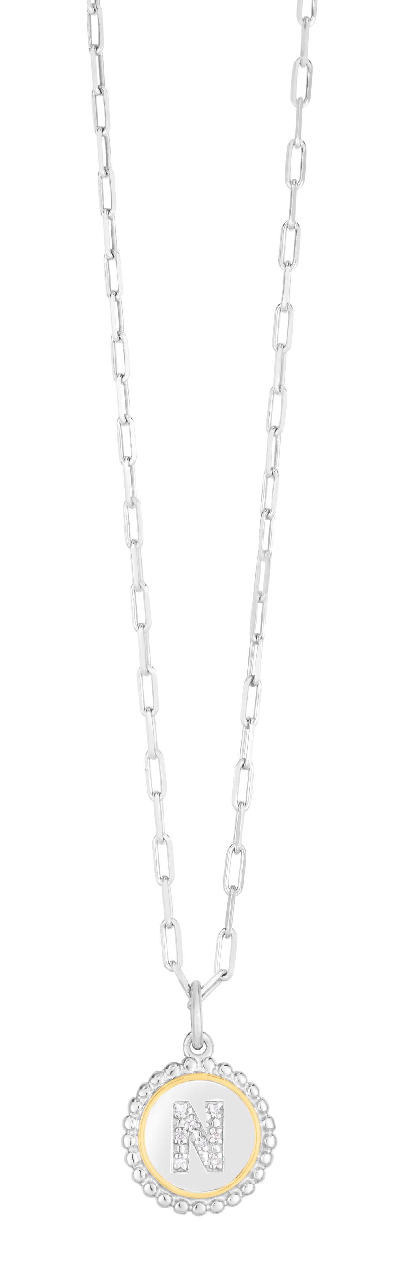 Silver-18K Popcorn Initials Letter N Necklace