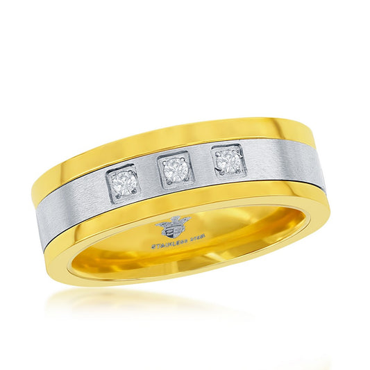 Stainless Steel Gold & Silver CZ Band Ring