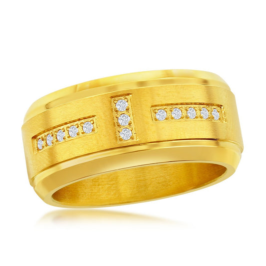 Stainless Steel Gold Band CZ Ring